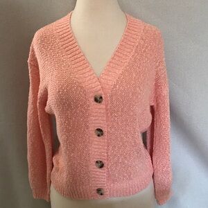 LOFT Women’s Light Peach Button-Front Cardigan-Knit Sweater – Size XS